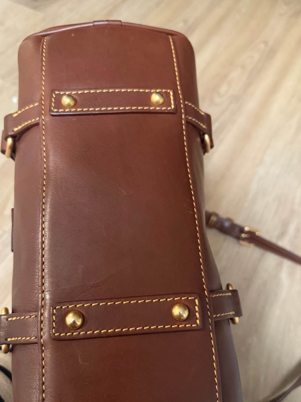 Dooney & Bourke Chestnut Brown Leather Satchel with Brass Hardware - Picture 4 of 4